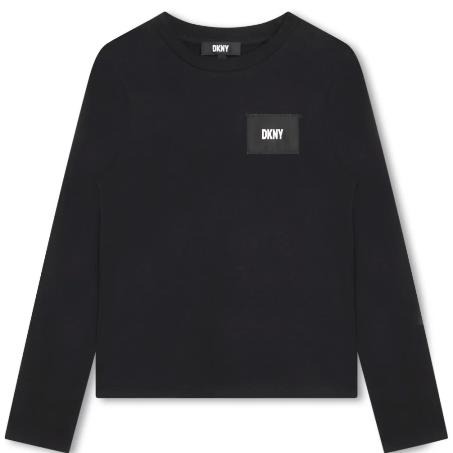 DKNY Girls' Black Long-Sleeve T-Shirt for Kids - Stylish & Comfortable Cotton Top