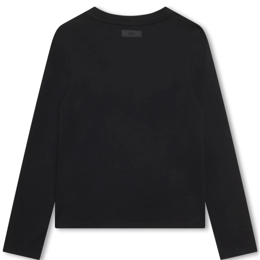 DKNY Girls' Black Long-Sleeve T-Shirt for Kids - Stylish & Comfortable Cotton Top