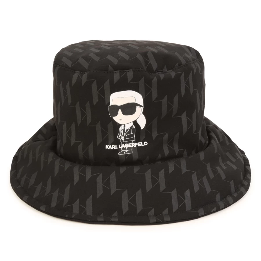 KARL LAGERFELD KIDS Black Sun Hat for Girls with Karl Print - Stylish Summer Beach Hat