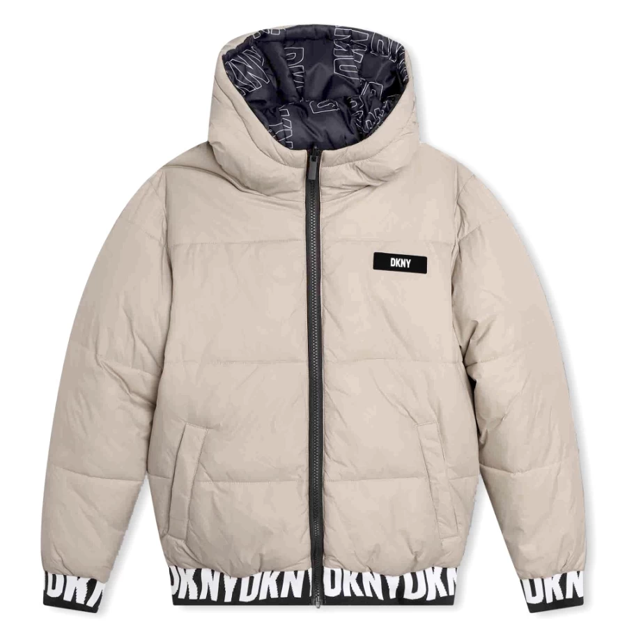DKNY Reversible Black Puffer Jacket for Girls - Warm Winter Coat
