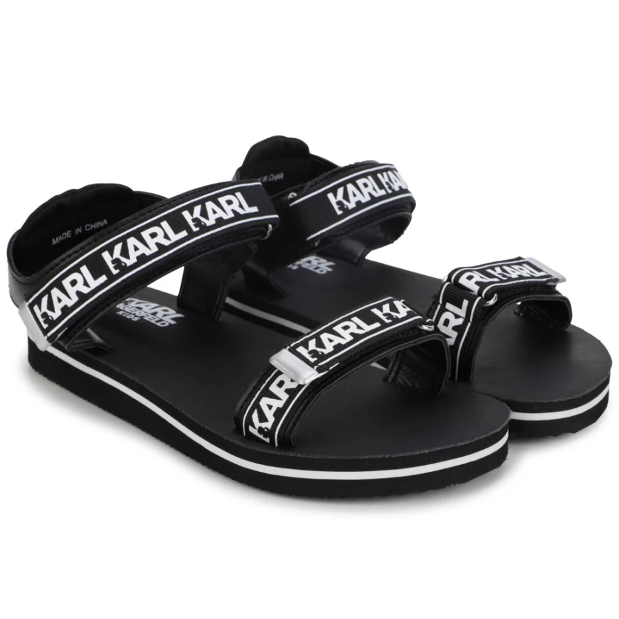 KARL LAGERFELD KIDS Black Hook-And-Loop Sandals for Girls - Comfortable Strap Shoes