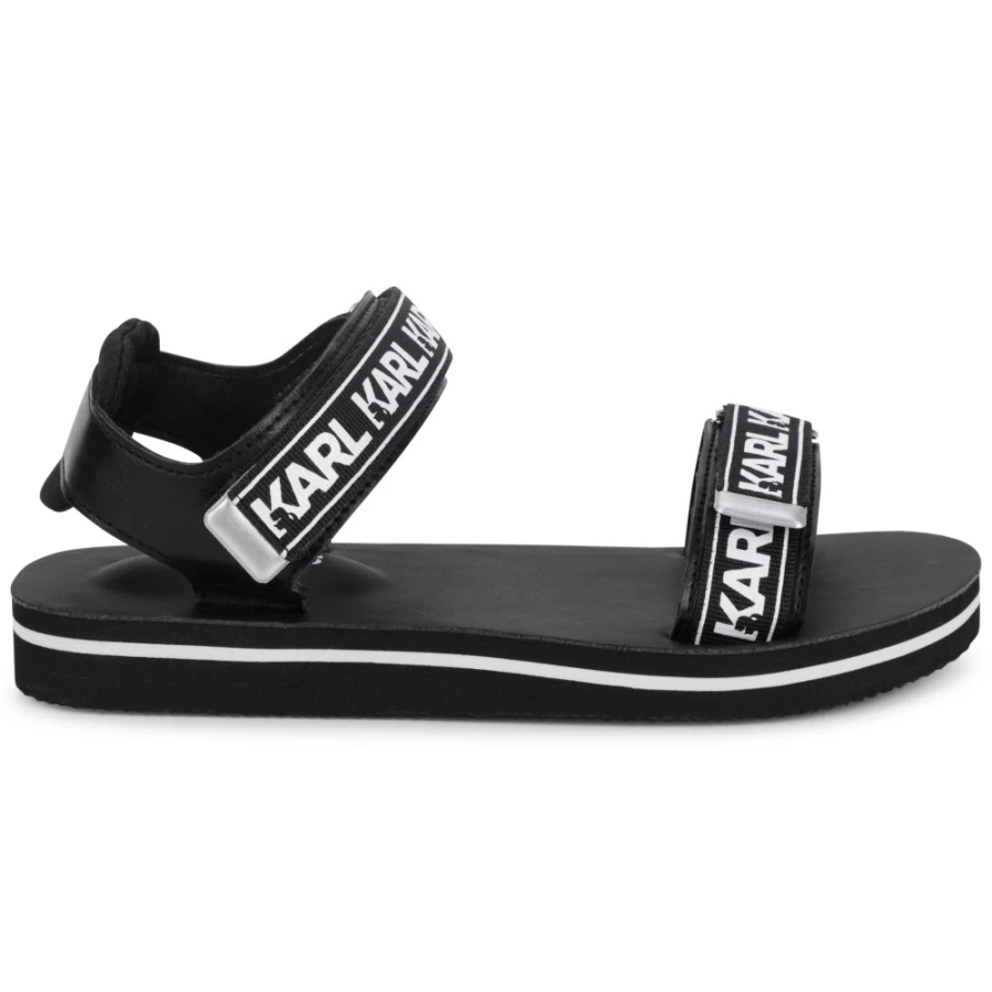 KARL LAGERFELD KIDS Black Hook-And-Loop Sandals for Girls - Comfortable Strap Shoes
