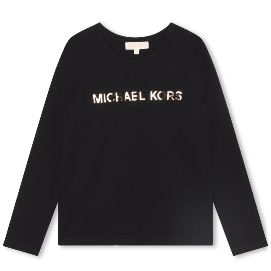 MICHAEL KORS Girls Black Long Sleeve T-Shirt | Classic Cotton Tee for Kids