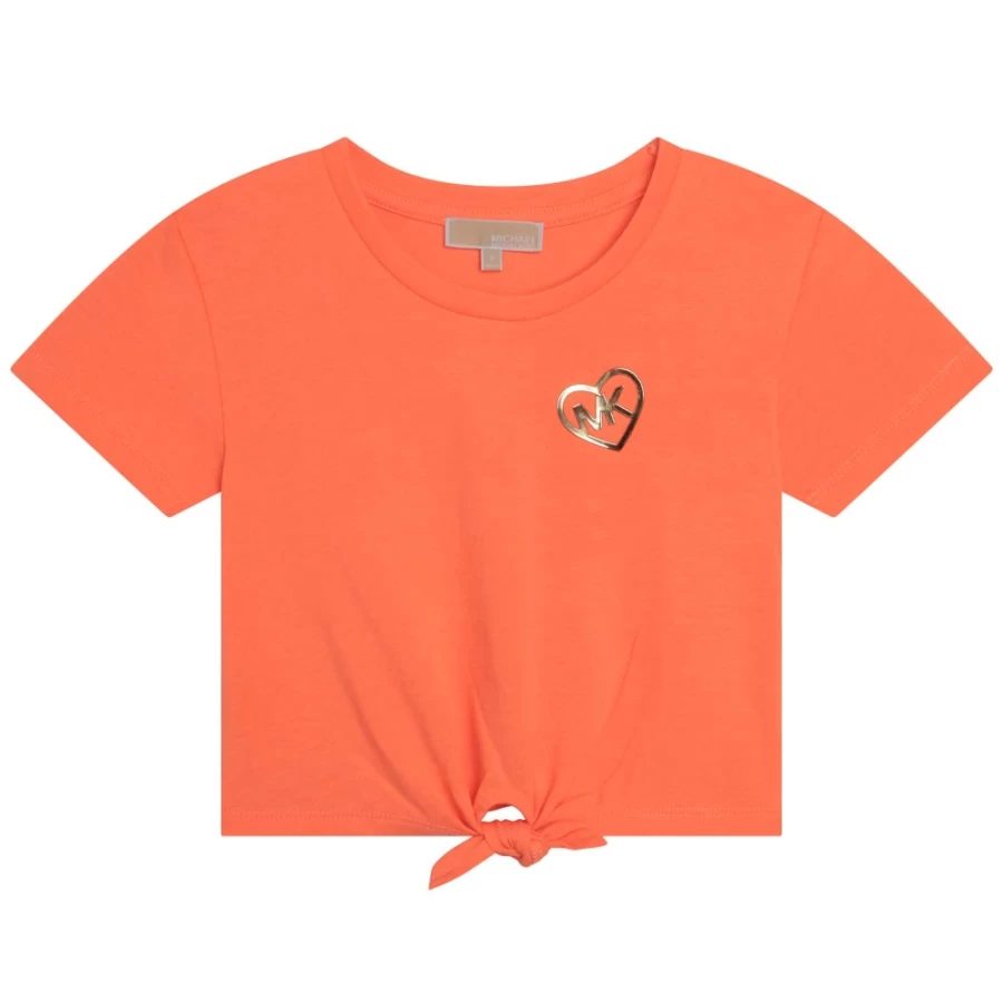 MICHAEL KORS Girls Peach Short-Sleeved Knotted T-Shirt for Summer Fashion