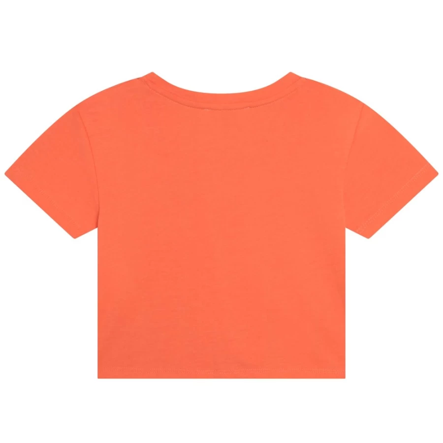 MICHAEL KORS Girls Peach Short-Sleeved Knotted T-Shirt for Summer Fashion