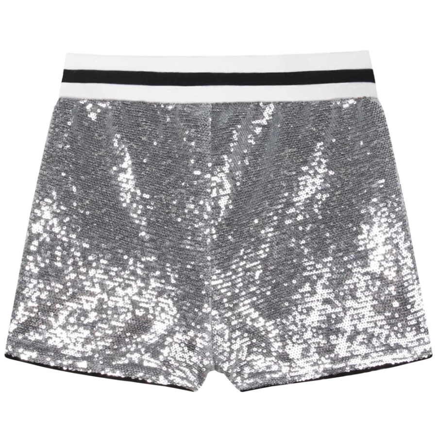 ZADIG & VOLTAIRE Girls' Light Grey Sequined Lined Shorts for Sparkling Style