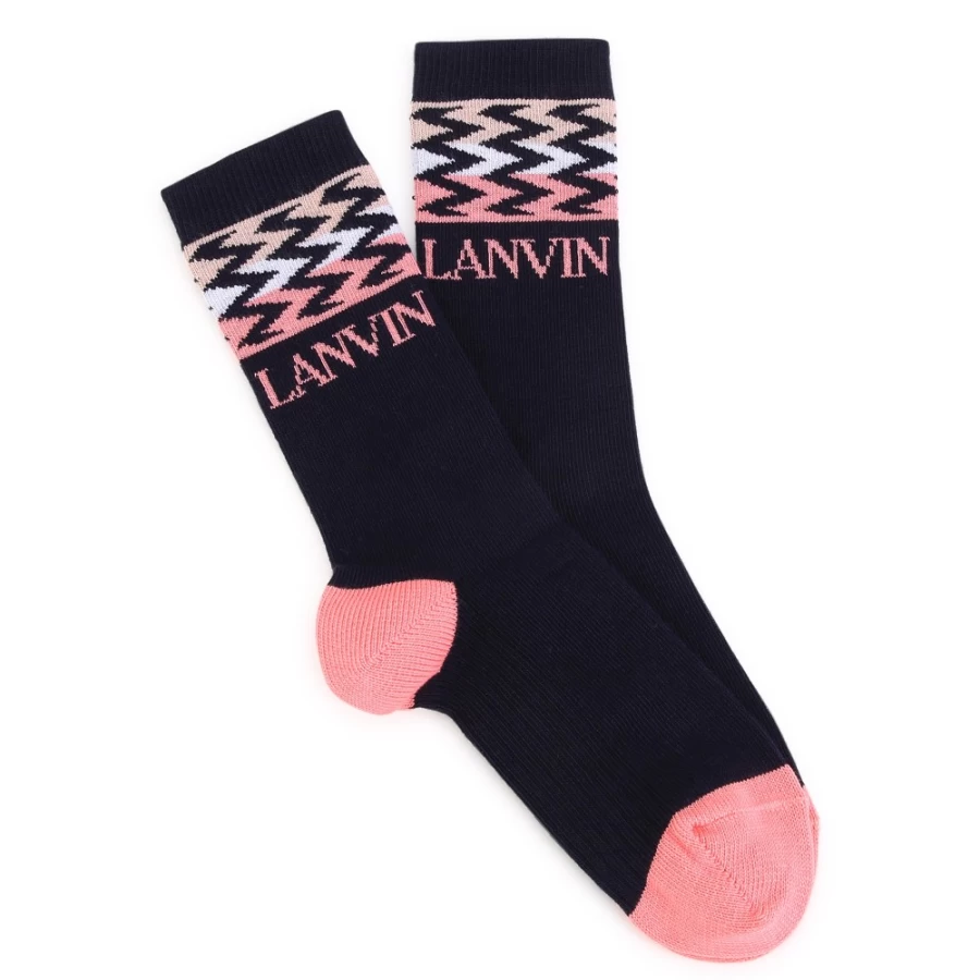 LANVIN Navy Tricot Socks for Girls - Comfortable & Stylish Cotton Blend