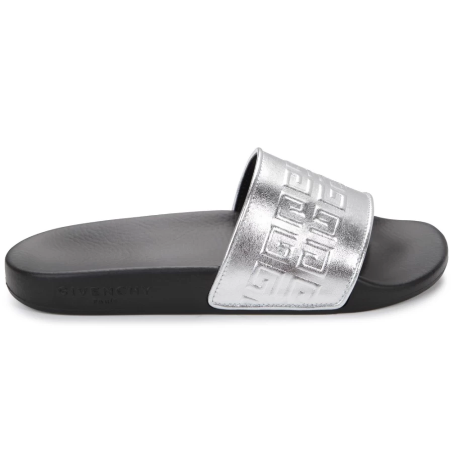 Givenchy Light Grey Metallic Sliders for Girls - Stylish & Comfortable Slide Sandals