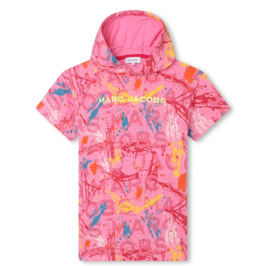 MARC JACOBS Girls' Apricot Hooded Fleece Dress - Cozy Winter Wear for Kids