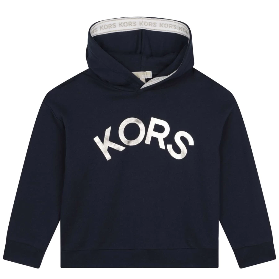 MICHAEL KORS Girls Navy Cotton Hooded Sweatshirt for Kids