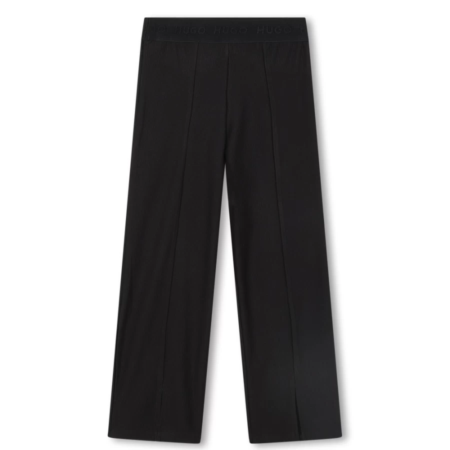 HUGO Girl's Black Rib Knit Leggings for Comfort & Style