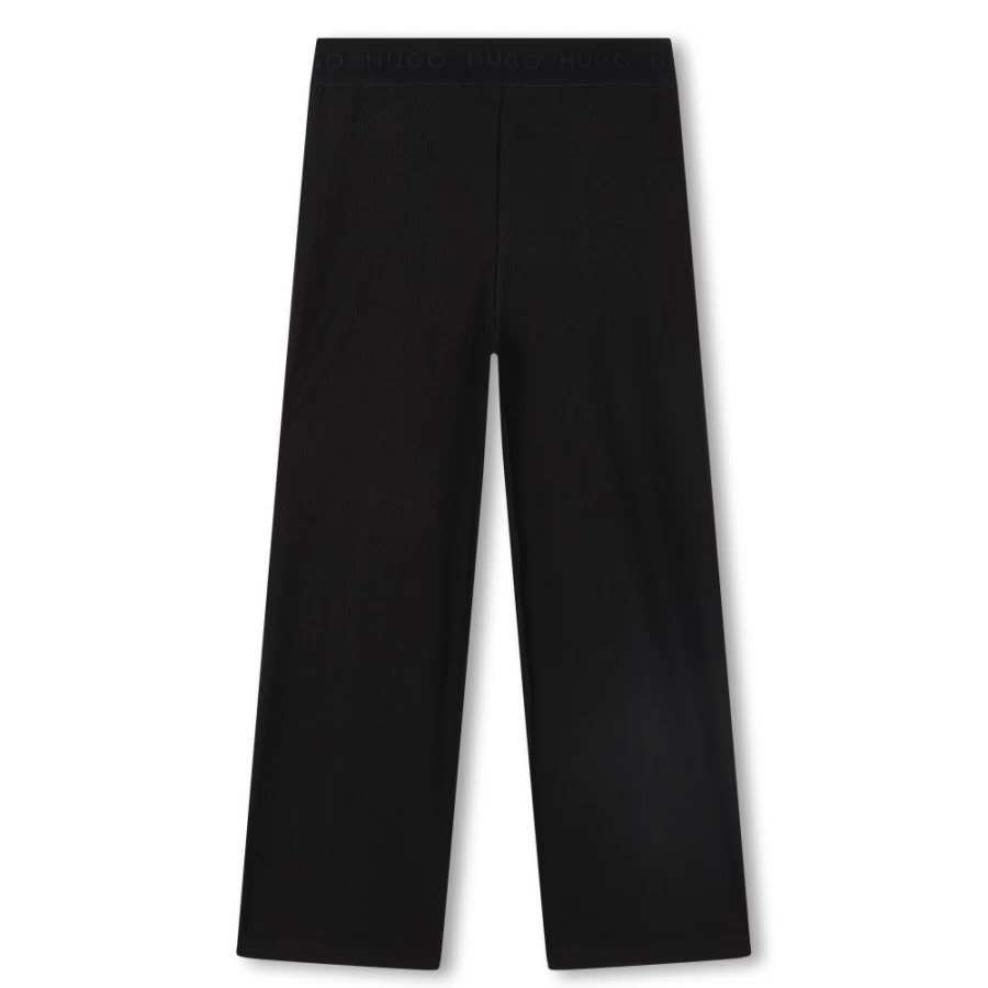 HUGO Girl's Black Rib Knit Leggings for Comfort & Style