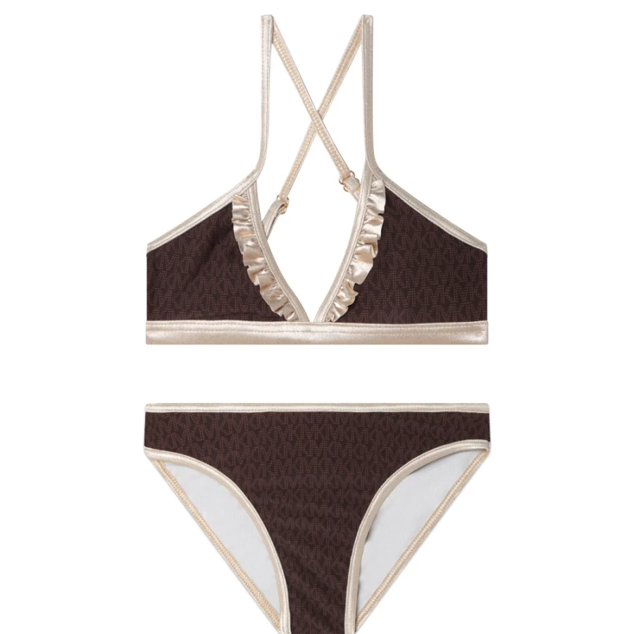 MICHAEL KORS Girls' Chocolate Brown Two-Piece Printed Swimsuit