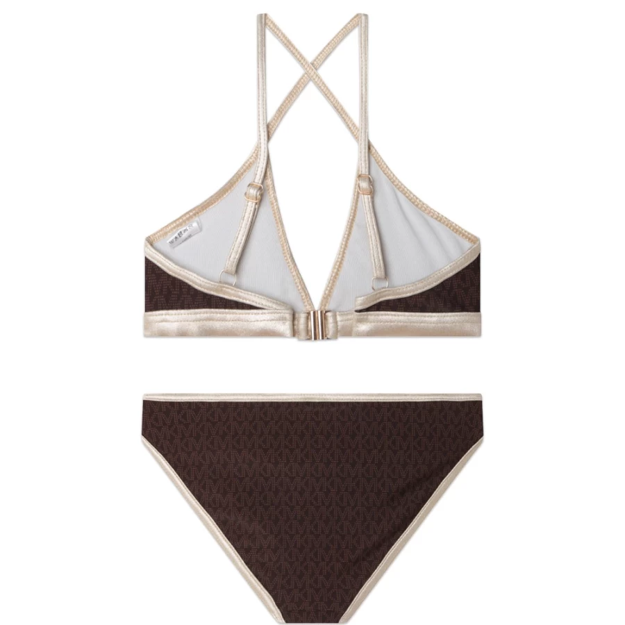 MICHAEL KORS Girls' Chocolate Brown Two-Piece Printed Swimsuit