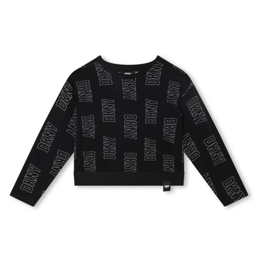 DKNY Girls' Long-Sleeve T-Shirt - Black & White Cotton Top for Kids