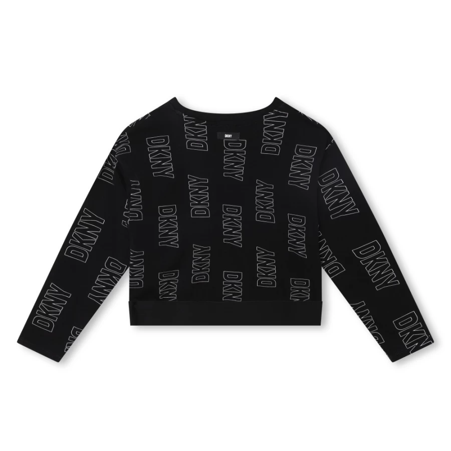 DKNY Girls' Long-Sleeve T-Shirt - Black & White Cotton Top for Kids