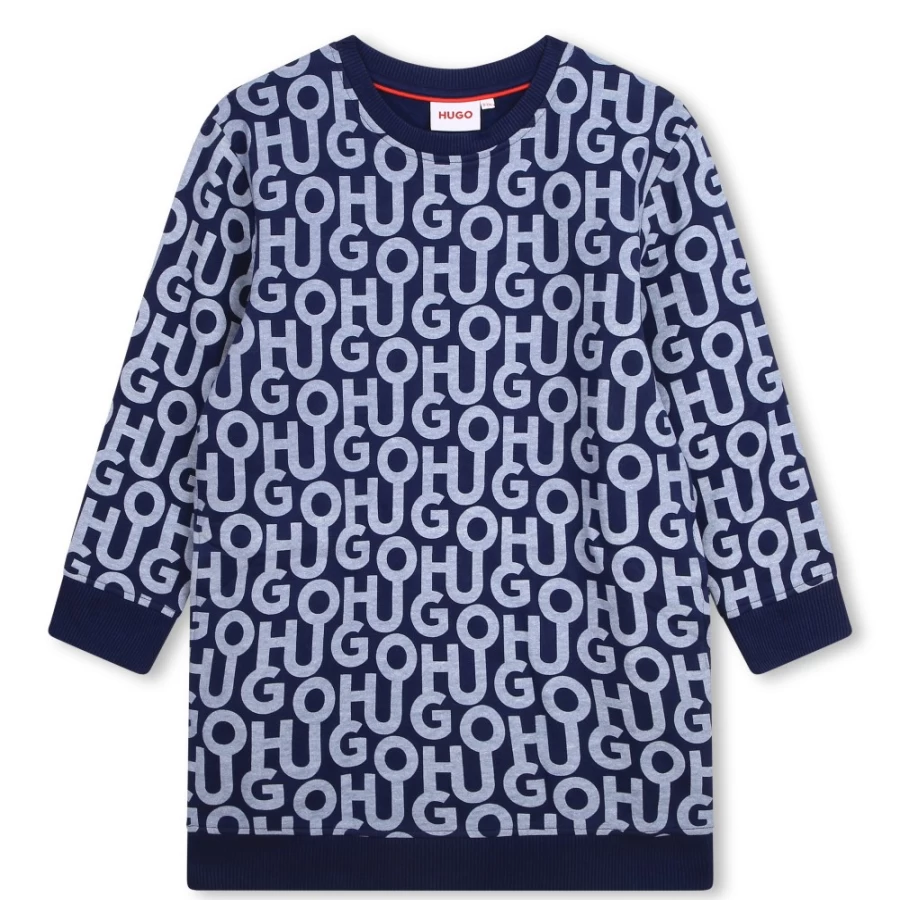 HUGO Girls Medieval Blue Printed Straight Fleece Dress