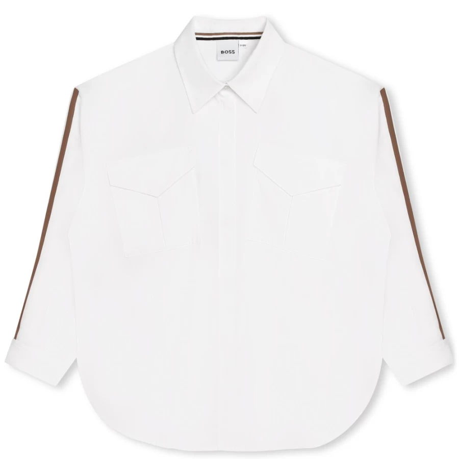 BOSS Girls' White Cotton Poplin Shirt