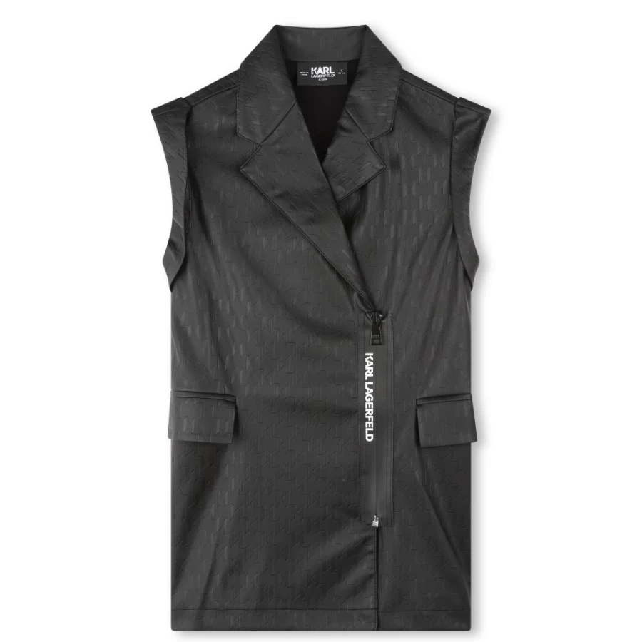 KARL LAGERFELD KIDS Black Sleeveless Coated Dress for Girls
