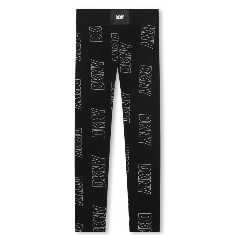 DKNY Girls' Printed Cotton Leggings - Black & White Stylish Comfort