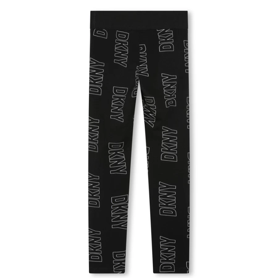 DKNY Girls' Printed Cotton Leggings - Black & White Stylish Comfort