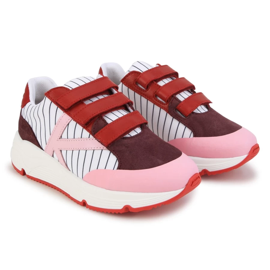 KENZO KIDS Girls' Ivory Dual-Fabric Velcro Sneakers for Comfort and Style