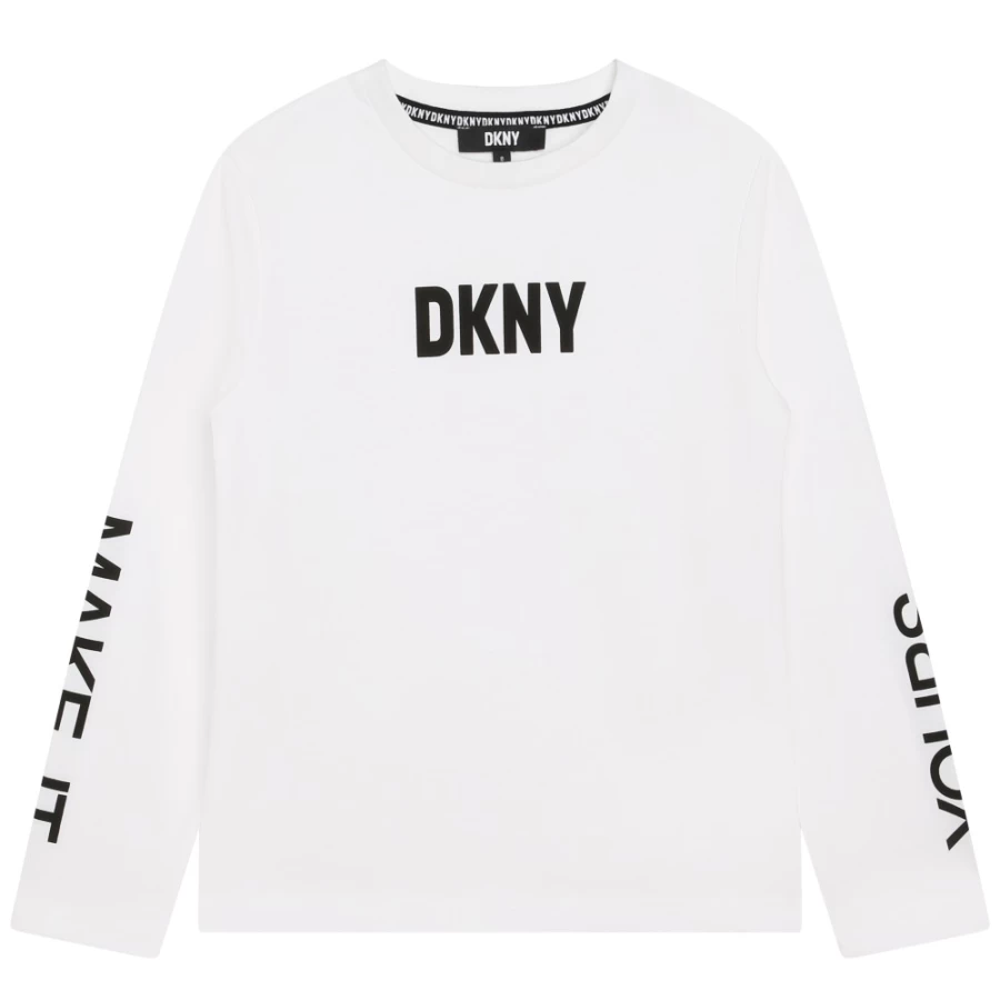 DKNY Girls' White Long-Sleeve T-Shirt for Kids - Soft Cotton Top
