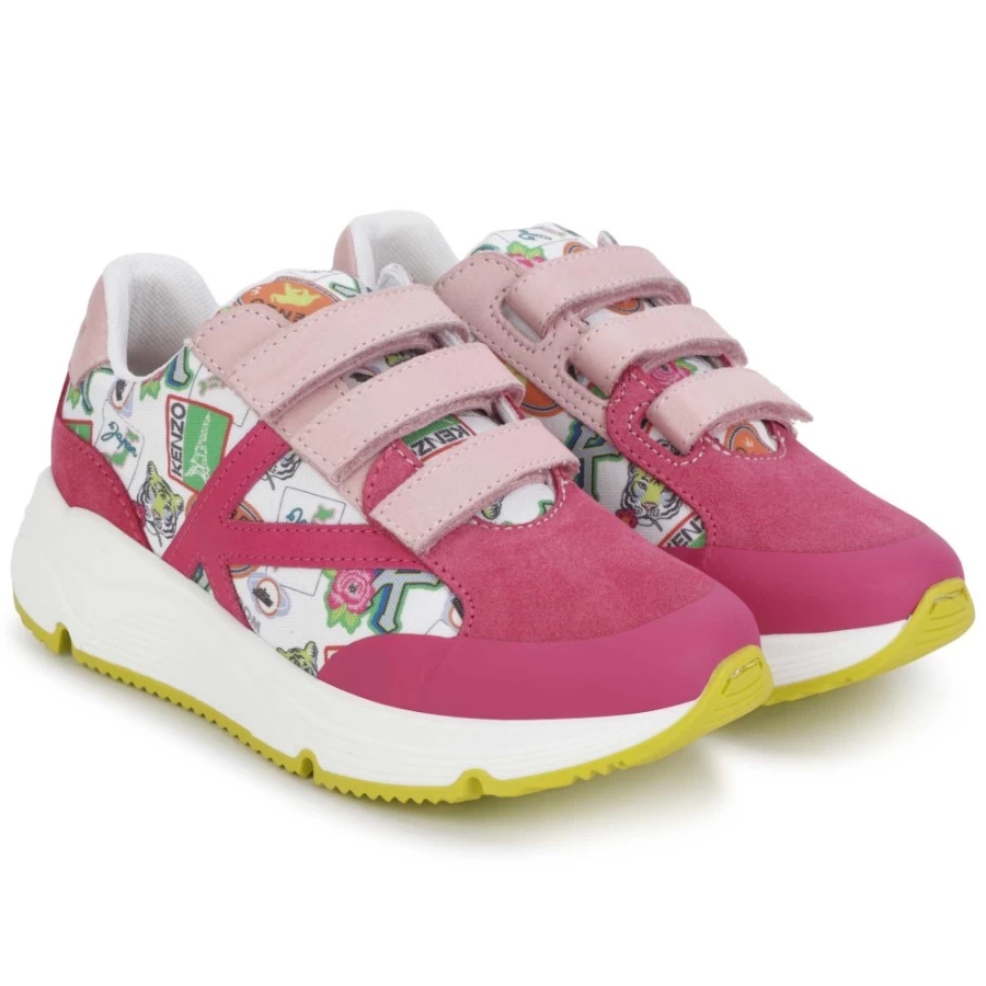 KENZO KIDS Fuschia Leather Hook-And-Loop Trainers for Girls