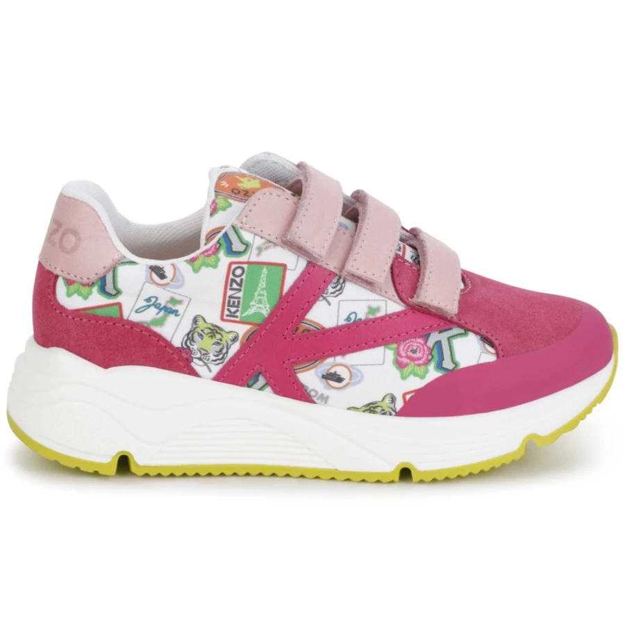 KENZO KIDS Fuschia Leather Hook-And-Loop Trainers for Girls