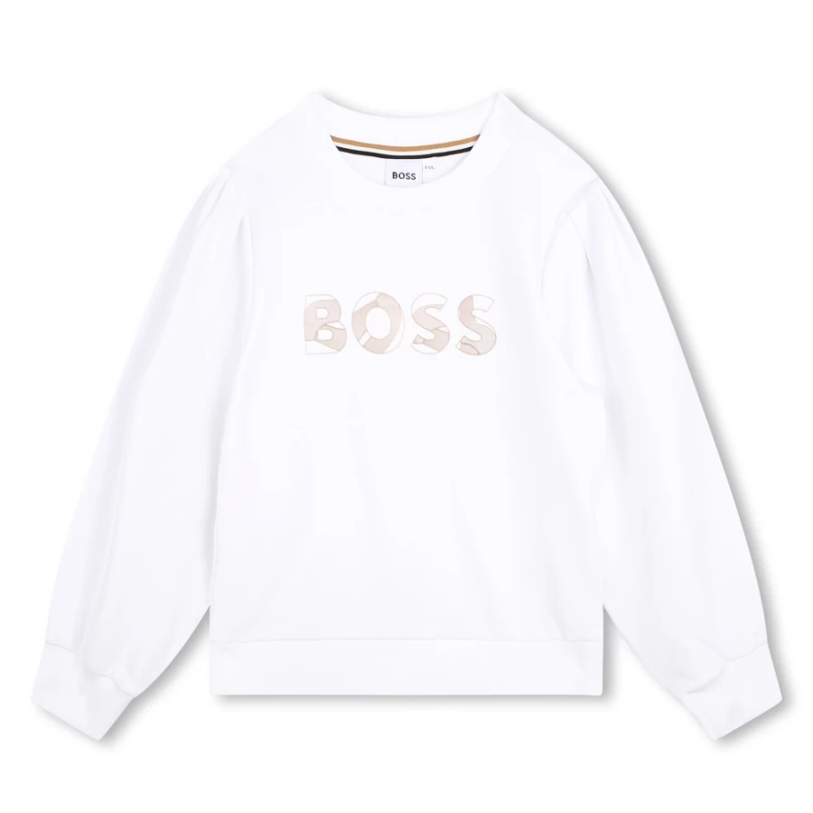BOSS Girls' White Long-Sleeved Sweatshirt - Comfortable & Stylish Pullover