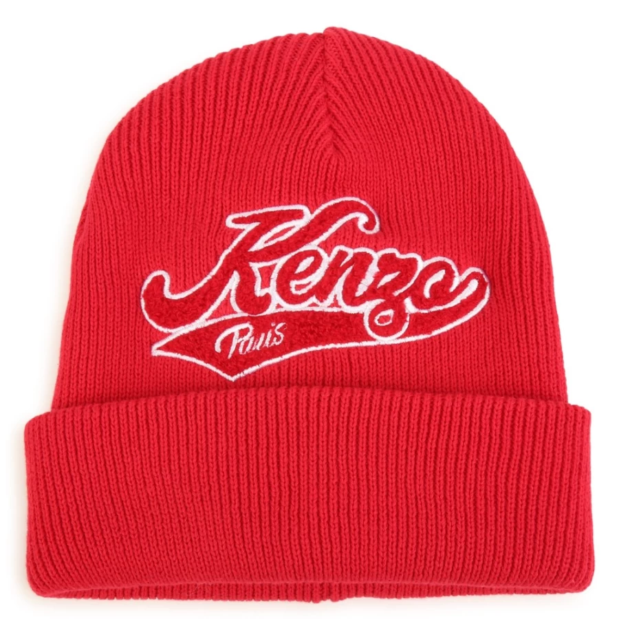 KENZO KIDS Bright Red Cotton Beanie for Girls - Soft Winter Hat