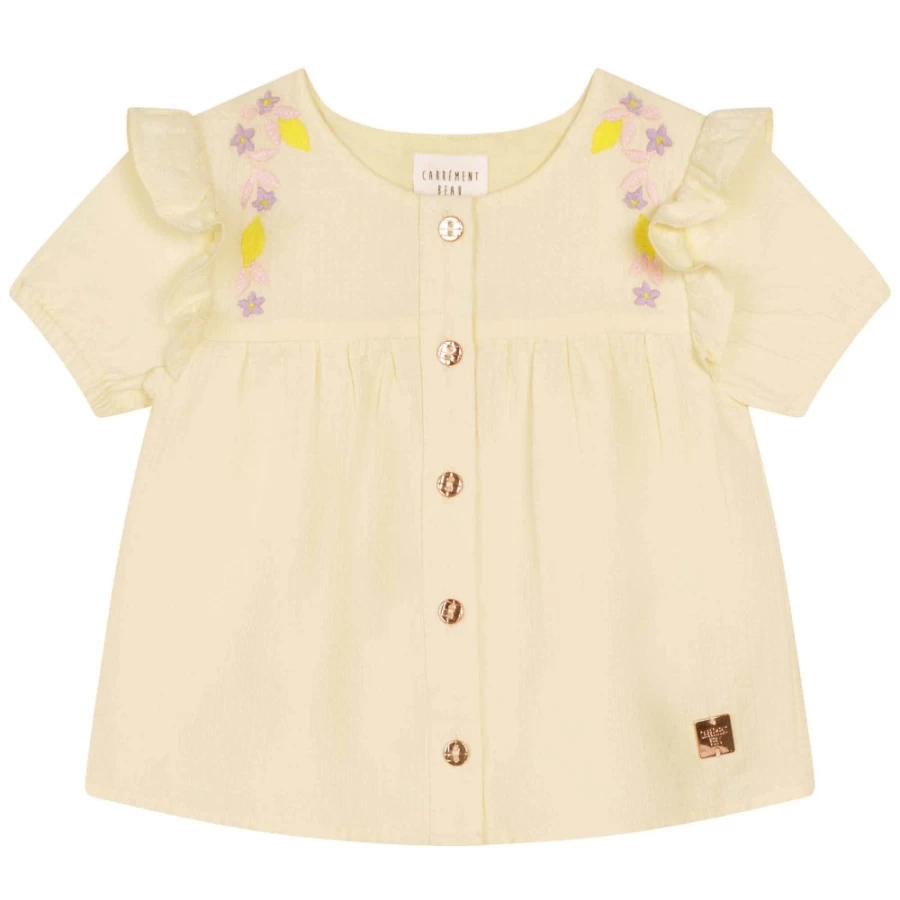 CARREMENT BEAU Yellow Embroidered Frill Blouse for Girls