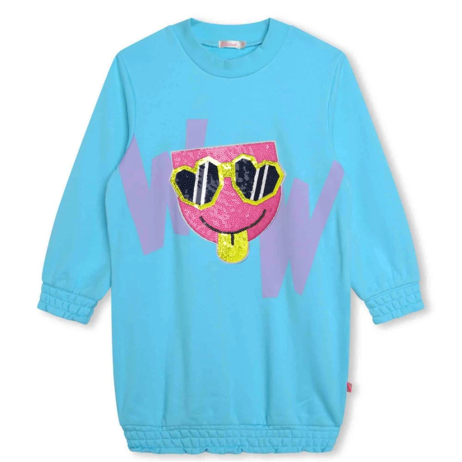 BILLIEBLUSH Blue Dish Sequinned Fleece Dress for Girls - Sparkly Comfort Wear
