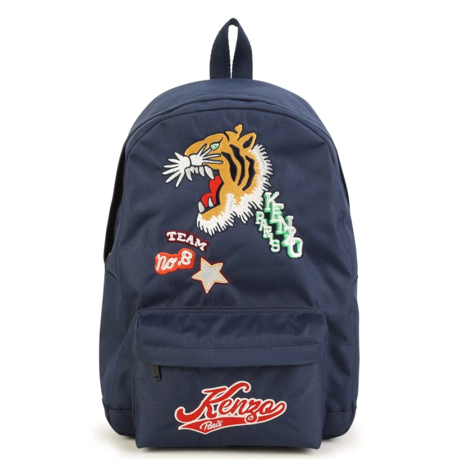 KENZO KIDS Navy Embroidered Backpack for Girls - Stylish School Bag with Decorative Stitching