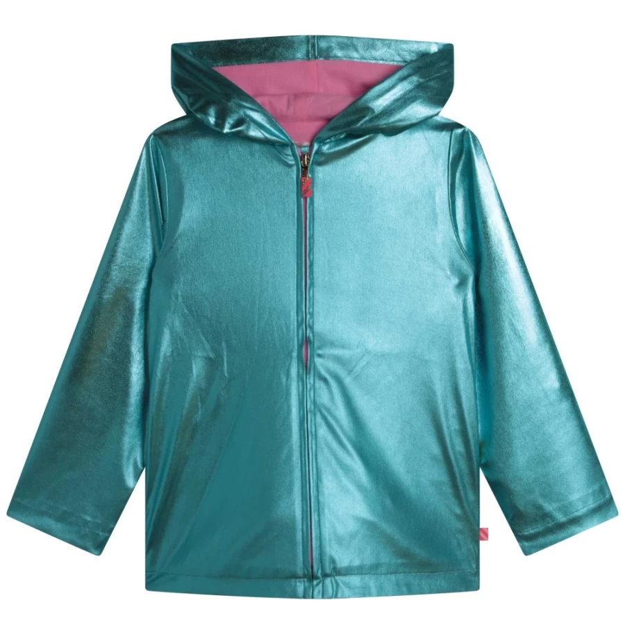 BILLIEBLUSH Sea-Green Hooded Raincoat for Girls - Waterproof Kids Outerwear