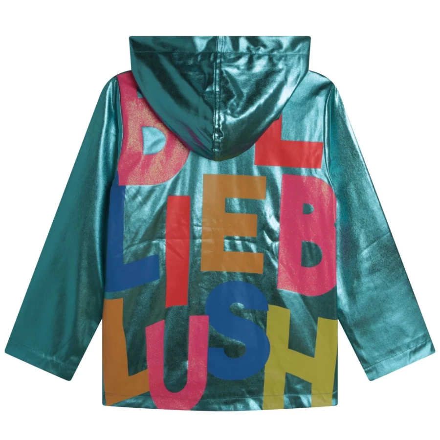 BILLIEBLUSH Sea-Green Hooded Raincoat for Girls - Waterproof Kids Outerwear