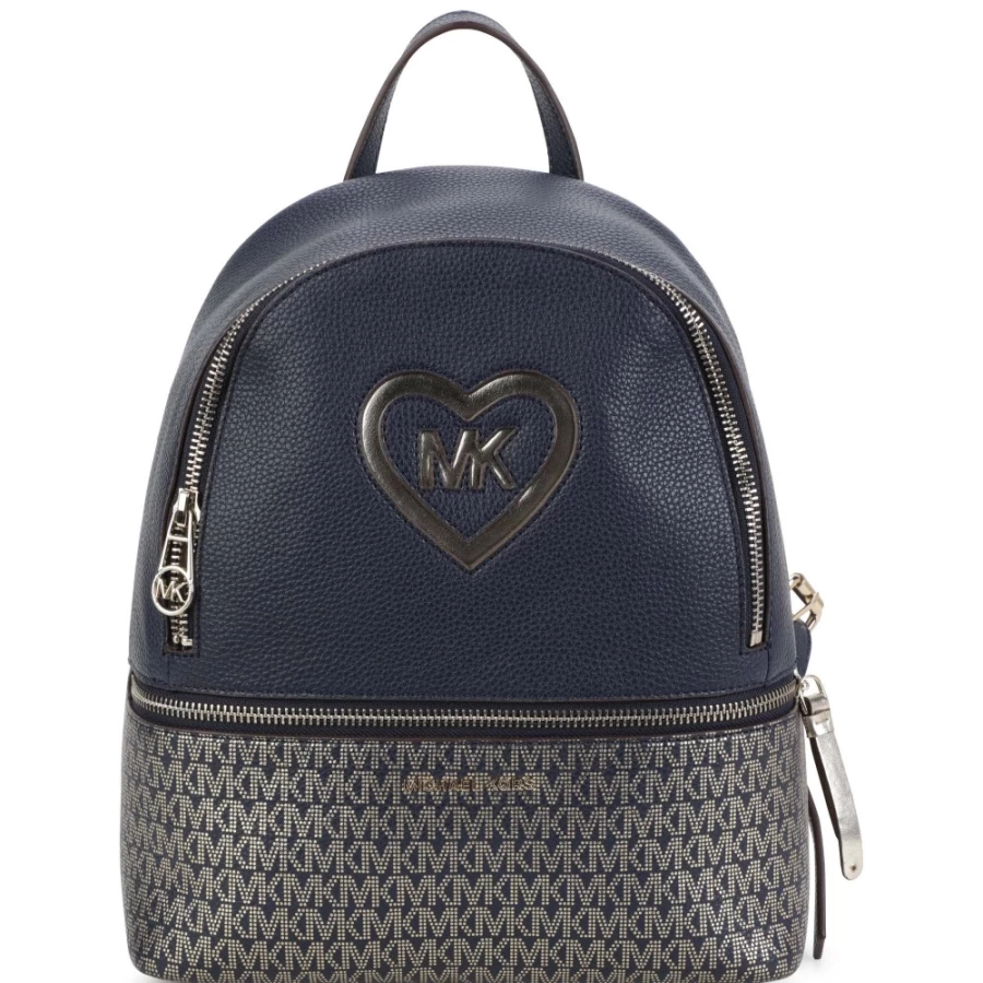 MICHAEL KORS Navy Rucksack Backpack With Heart Patch for Girls