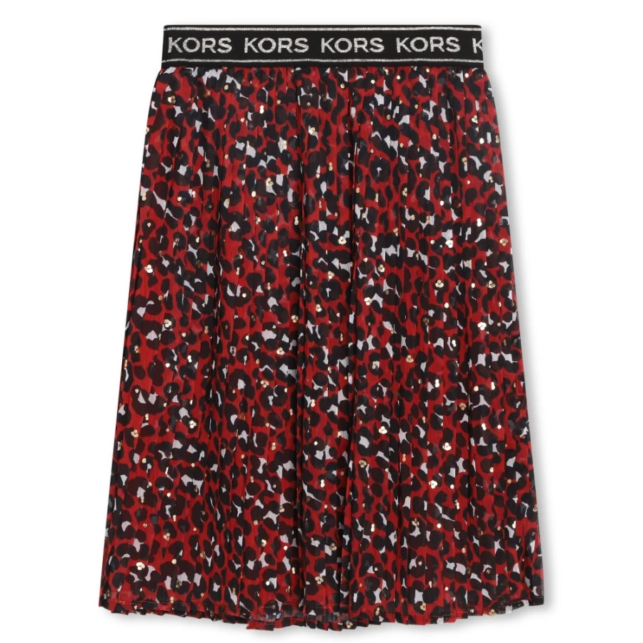 MICHAEL KORS Dark Red Printed Pleated Skirt for Girls