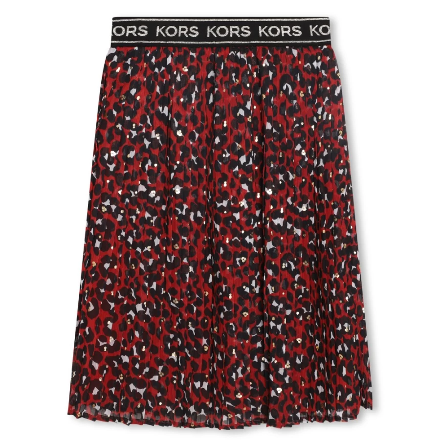 MICHAEL KORS Dark Red Printed Pleated Skirt for Girls