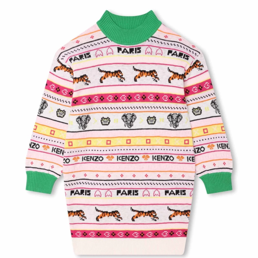 KENZO KIDS Girl's Ivory Jacquard Jumper Dress - Elegant Knit Pinafore for Girls