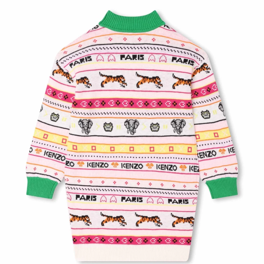 KENZO KIDS Girl's Ivory Jacquard Jumper Dress - Elegant Knit Pinafore for Girls