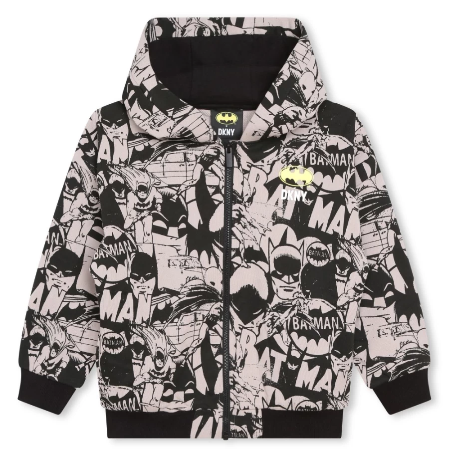 DKNY Girls' Black Hooded Fleece Cardigan for Kids - Cozy Winter Wear