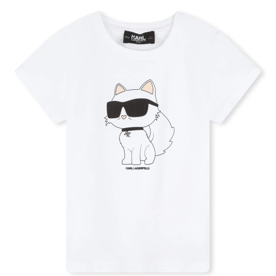 KARL LAGERFELD KIDS Girls White Cotton Modal Blend T-Shirt