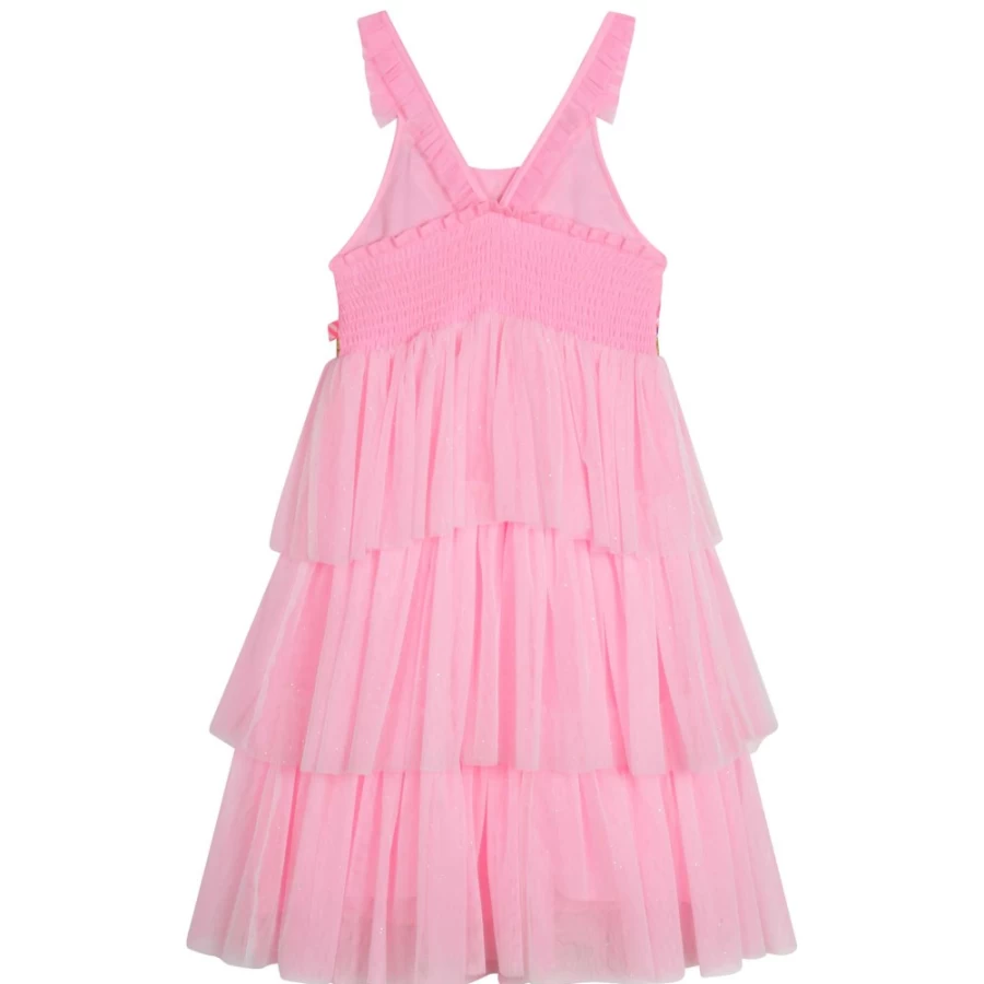 BILLIEBLUSH Pink Embroidered Tulle Party Dress for Girls - Elegant Floral Gown