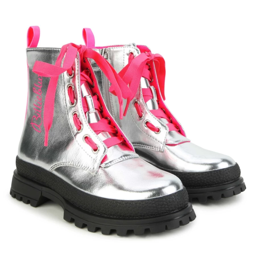 BILLIEBLUSH Light Grey Lace-Up Ankle Boots for Girls - Stylish Comfort Footwear