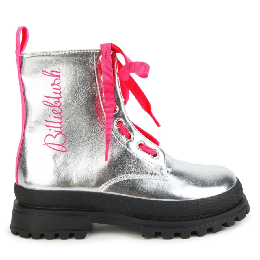 BILLIEBLUSH Light Grey Lace-Up Ankle Boots for Girls - Stylish Comfort Footwear