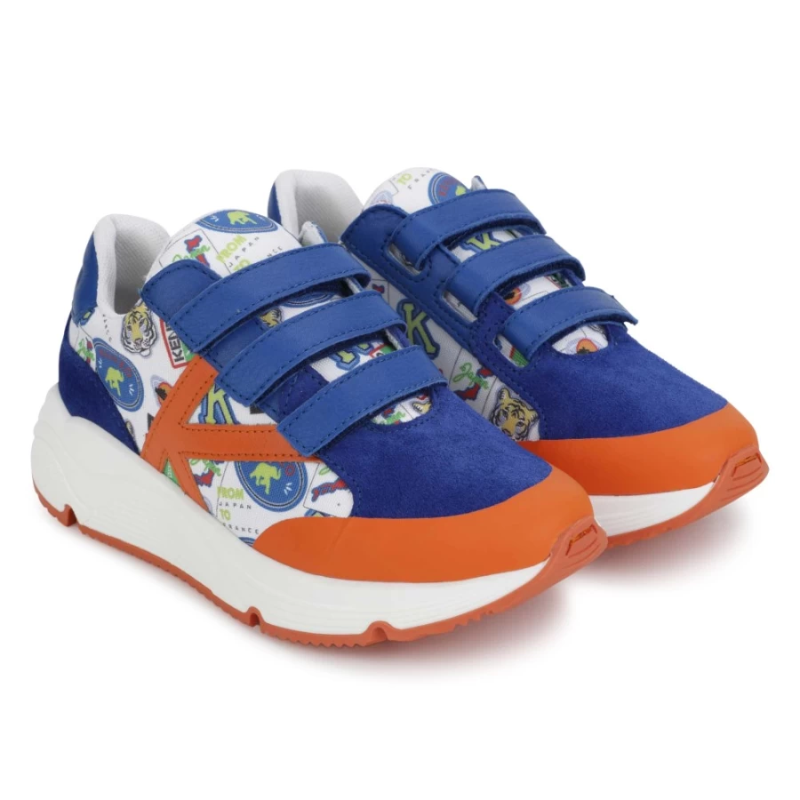 KENZO KIDS Girls Electric Blue Leather Hook-And-Loop Sneakers