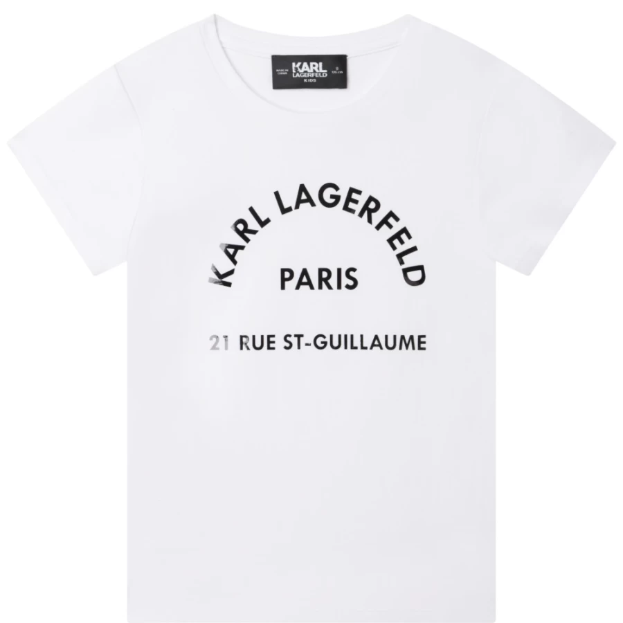 KARL LAGERFELD KIDS Girls' White Cotton Modal Blend T-Shirt