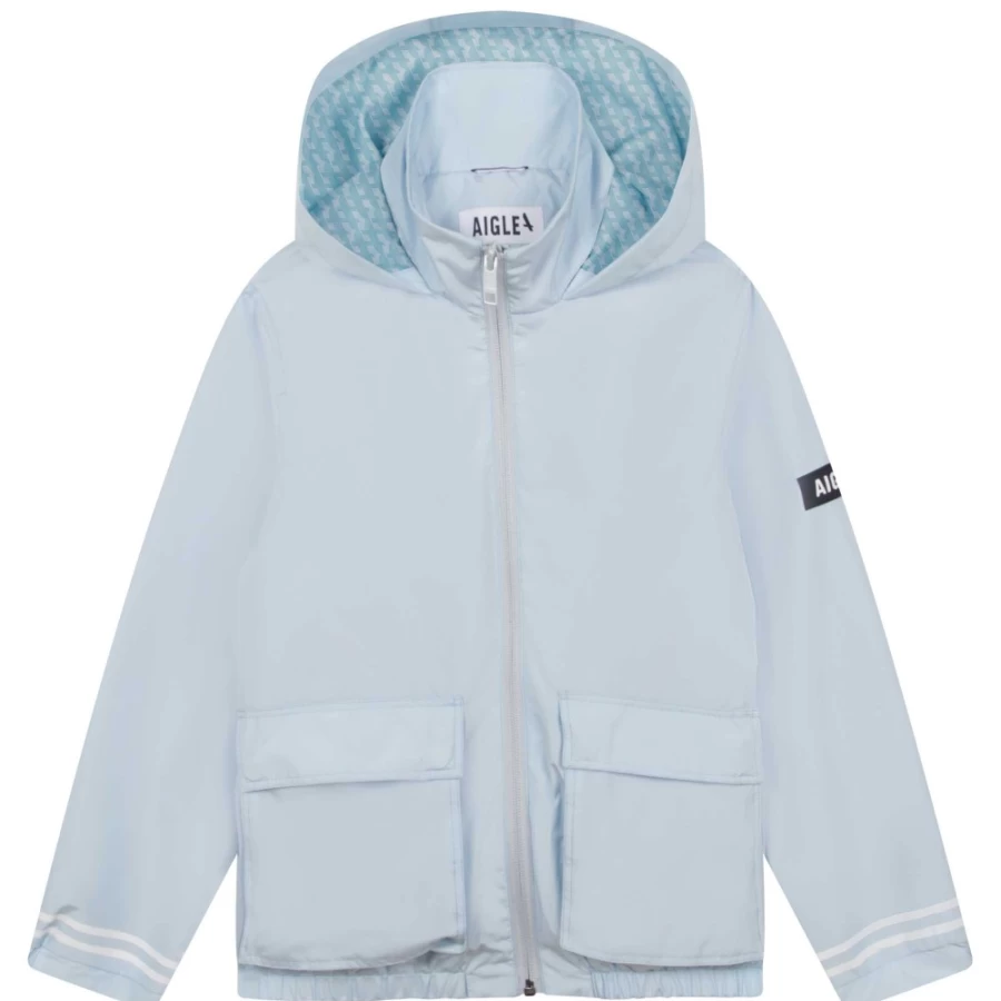 AIGLE Pale Blue Water-Repellent Windbreaker for Girls - Lightweight & Weather-Resistant Jacket