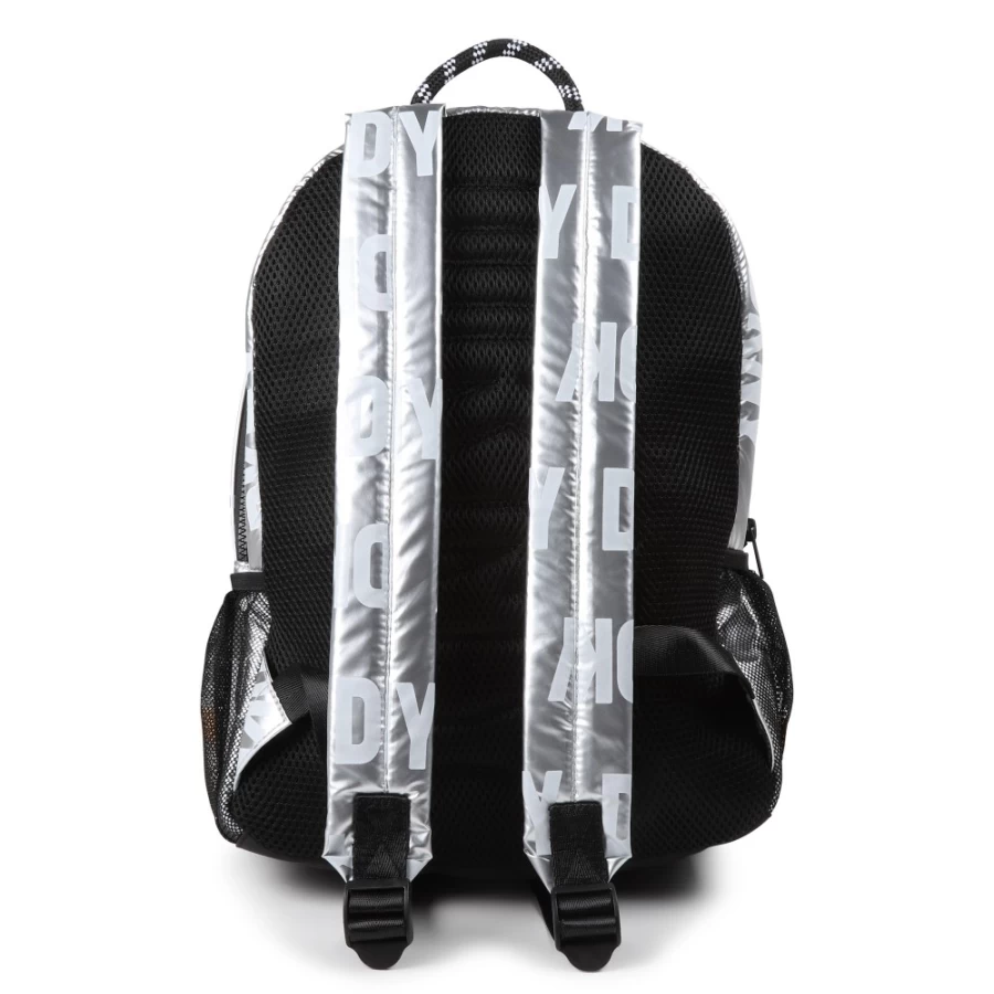 DKNY Light Grey Printed Backpack for Girls - Stylish & Functional with Multiple Pockets